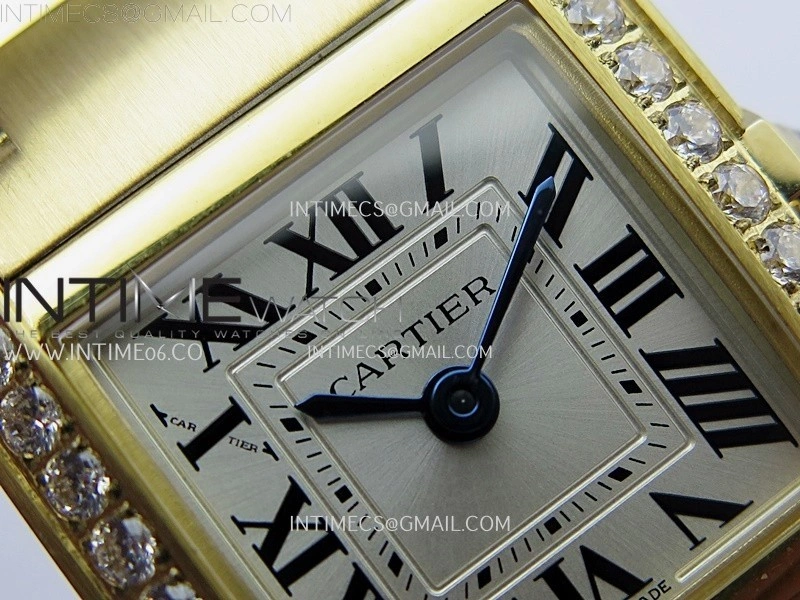 Tank Francaise Ladies 21.2mm Diamond Bezel YG 8848F 1:1 Best Edition Silver Dial on YG Bracelet Ronda Quartz V2